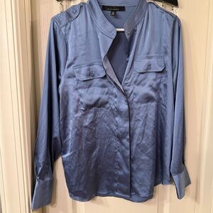 WHBM Blue Satin Button-Up Shirt